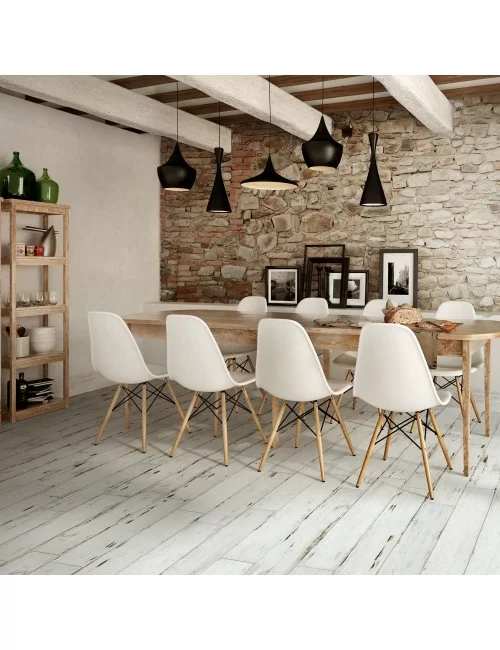 aged wood-effect stoneware painted white