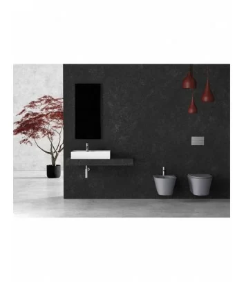 salle de bain avec sanitaires sospendus ronde blanc et anthracite Hide Alice Ceramica