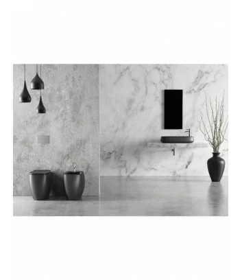 environment with pair of black floor-standign bathroom fittings Nur