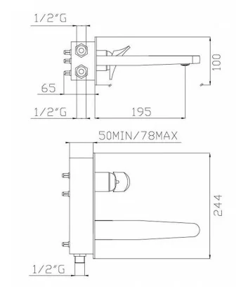 technical data sheet wall-mounted single-lever basin tap Bek line