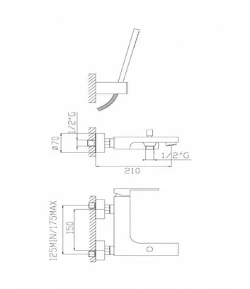 Scheda tecnica rubinetto monocomando per vasca con doccia linea H-Uno Effepi Rubinetterie