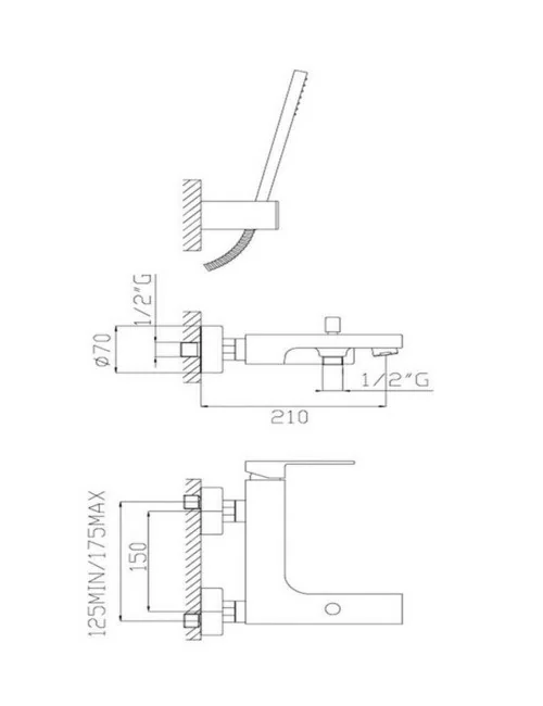 Scheda tecnica rubinetto monocomando per vasca con doccia linea H-Uno Effepi Rubinetterie