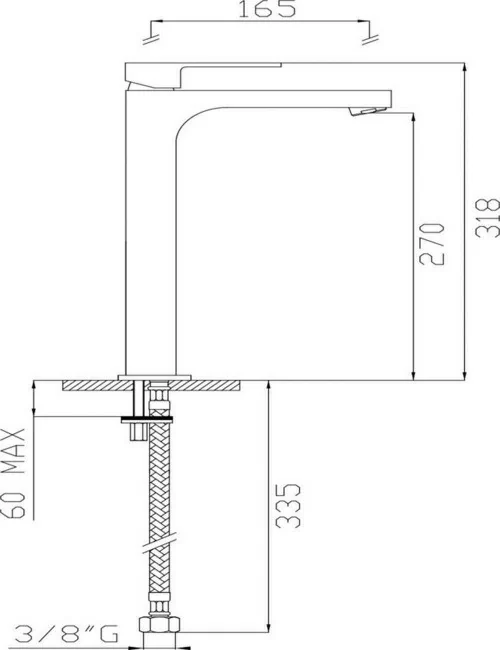 Scheda tecnica rubinetto monocomando lavabo alto linea H-UNO Effepi Rubinetterie