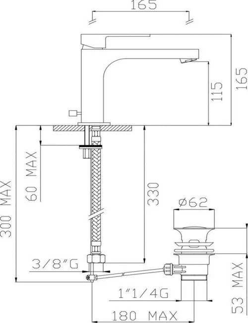 Scheda tecnica rubinetto bocca lunga linea H-uno Effepi Rubinetterie