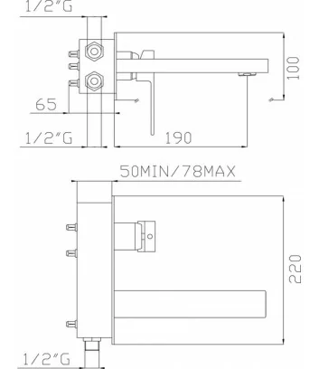 Scheda tecnica rubinetto lavabo monocomando da incasso linea H-uno Effepi Rubinetterie