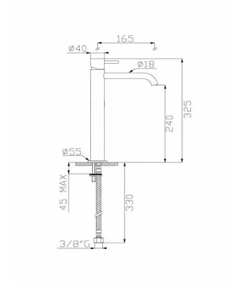 Scheda tecnica rubinetto monocomando lavabo alto senza scarico linea Tondì Effepi Rubinetterie