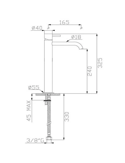 Scheda tecnica rubinetto monocomando lavabo alto senza scarico linea Tondì Effepi Rubinetterie