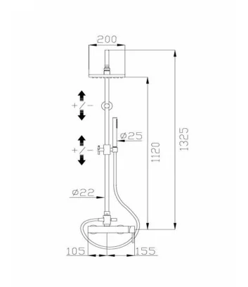 Data sheet single lever shower mixer for exposed fitting with fixed column Tondi line - Effepi Rubinetterie