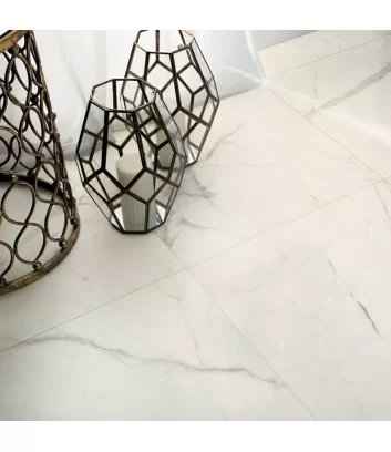 Apuano white thin marble effect tile floor detail