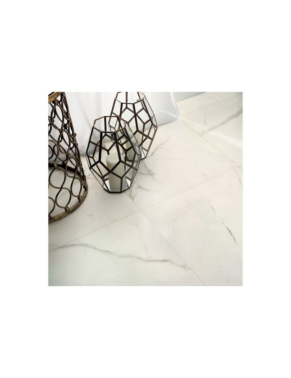 Apuano white thin marble effect tile floor detail