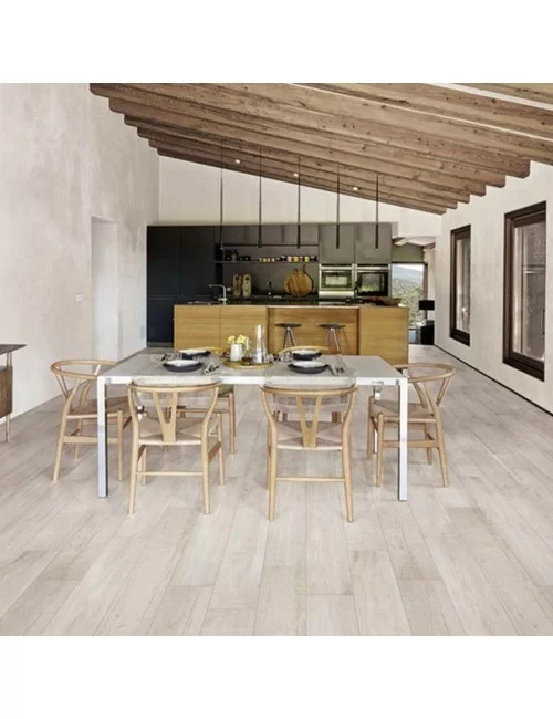 alpi white wood-effect porcelain stoneware laid in living area