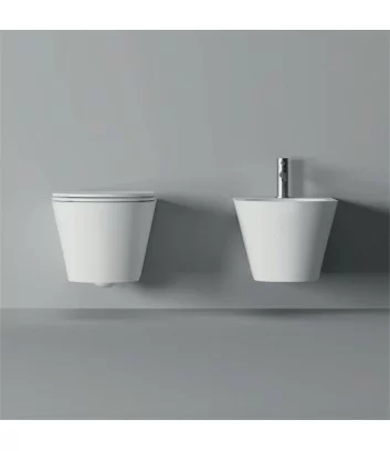 wc et bidet suspendu blanc ronde Hide round de Alice Ceramica