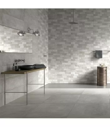 Hangar muretto grey de mgm ceramiche posé en carrelage mural