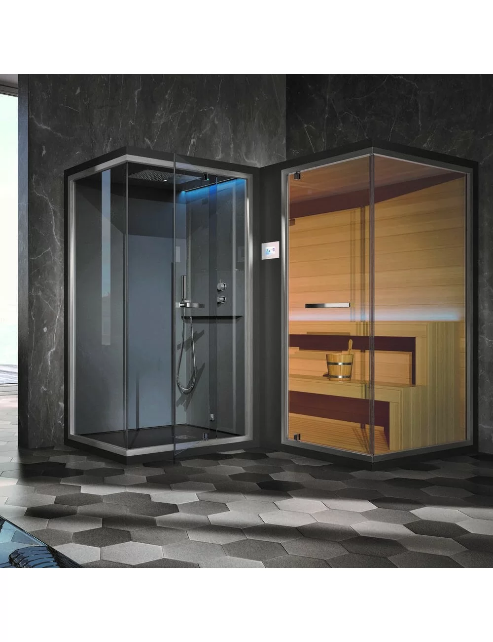 ETHOS L: sauna with shower and hammam by Hafro Geromin