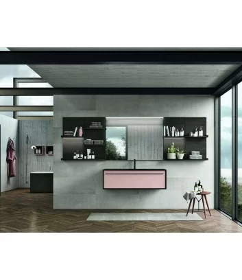 powder pink wall-hung bathroom furniture composition by Geromin group