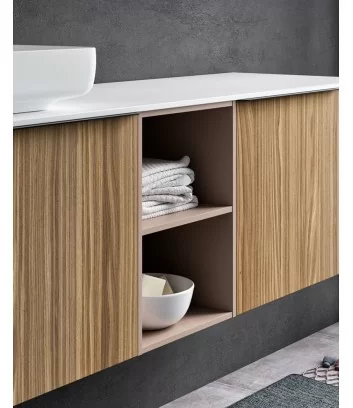 wall-hung bathroom cabinet in natural walnut detail by Hafro Geromin