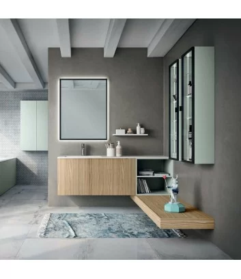 wall-hung bathroom furniture 155 cm in light oak by Hafro Geromin