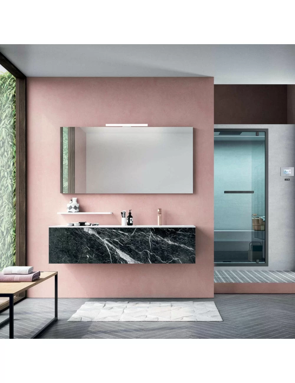 black marquinia marble-effect wall-mounted bathroom cabinet by Hafro Geromin