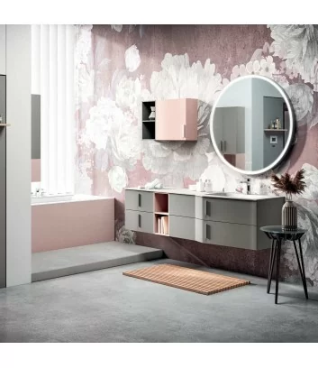 matt grey wall-hung shaped bathroom cabinet by Hafro Geromin