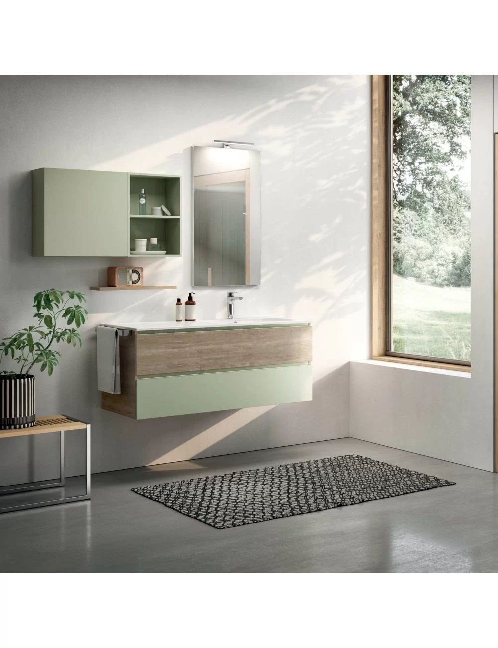 thymus green wall-hung bathroom cabinet by Hafro Geromin