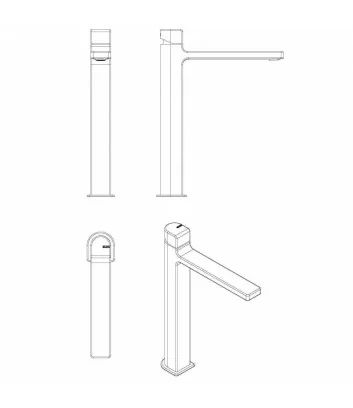 disegno 3D rubinetto miscelatore lavabo alto bocca prolungata collezione Micheli