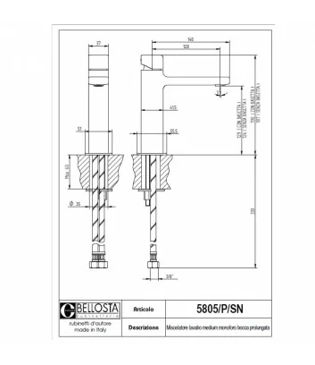 technical data sheet high mixer basin Micheli line 5805-P-SN