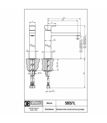 technical data sheet high mixer basin extended spout Micheli collectin 5805-1L