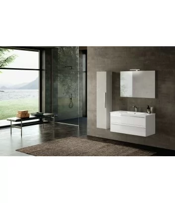 Meuble De Salle De Bain Cleo 100 Cm Blanc Brillant Avec Lavabo Céramique Et Miroir - Bagno Italia