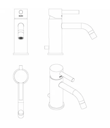 3D drawing of a washbasin mixer tap from the Bambù 0405-N collection - Bellosta rubinetterie