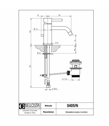 scheda tecnica miscelatore lavabo alto collezione Bambù 0405-N - Bellosta rubinetterie