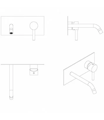 disegno 3D miscelatore lavabo a muro collezione Bambù 0405-3-2-E - Bellosta rubinetterie