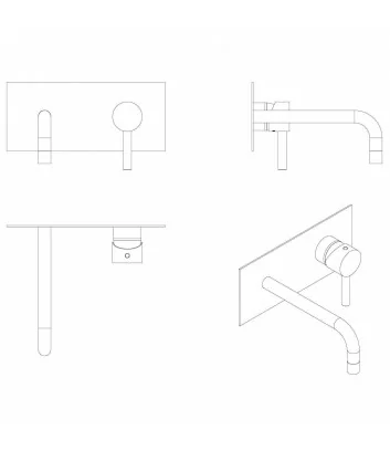 disegno 3D miscelatore lavabo a muro collezione Bambù 0405-3-2V-E - Bellosta rubinetterie