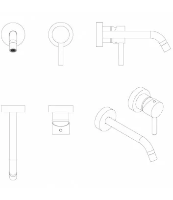 disegno 3D miscelatore lavabo a muro collezione Bambù 0405-3-B-E - Bellosta rubinetterie