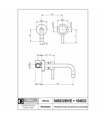 scheda tecnica miscelatore lavabo a muro collezione Bambù 0405-3-BV-E - Bellosta rubinetterie