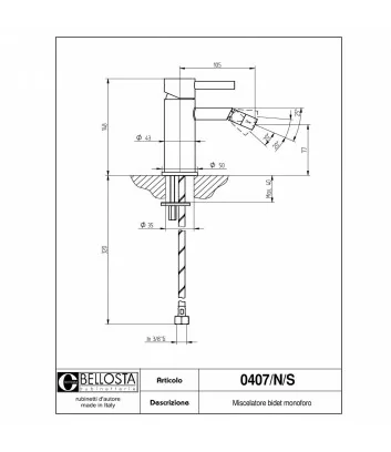 scheda tecnica modello 0407 N-S miscelatore bidet monoforo collezione Bambù - Bellosta Rubinetterie