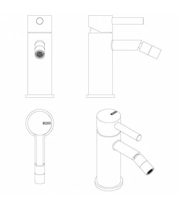 disegno 3D modello 0407 N-S miscelatore bidet monoforo collezione Bambù - Bellosta Rubinetterie