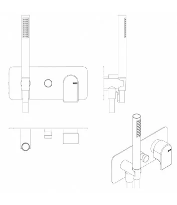 disegno 3D modello 5800-1-PL-E miscelatore doccia incasso collezione Micheli - Bellosta Rubinetterie