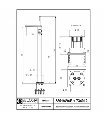 technical data sheet freestanding bath mixer type 5801-4-A-E Micheli collection