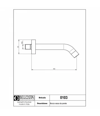 technical data sheet wall-mounted bathtub spout 0103 model Bambù collection