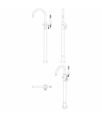 disegno 3D miscelatore vasca freestanding modello 0401-4-AE collezione Bambù - Bellosta Rubinetterie