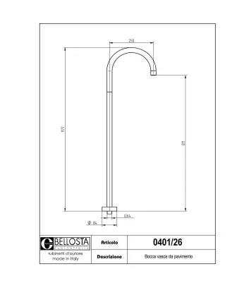 scheda tecnica bocca vasca da pavimento modello 0401-26 collezione Bambù - Bellosta Rubinetterie