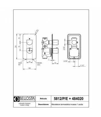 scheda tecnica modello 5812-P-E miscelatore doccia incasso termostatico collezione Micheli - Bellosta Rubinetterie