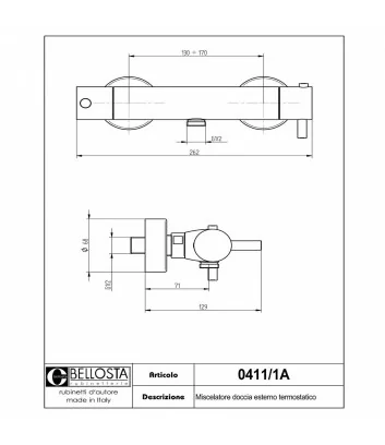 technical data sheet external shower mixer Bambù collection - Bellosta