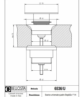 scheda tecnica scarico universale quadro di Bellosta cod 6536/U