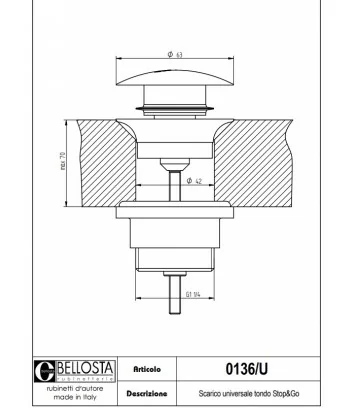 scheda tecnica piletta di scarico universale Bellosta cod. 0136/U