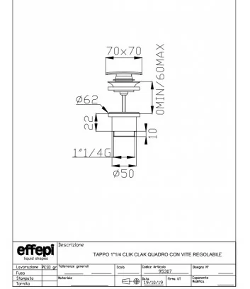 click clack square drain data sheet 953-07 Effepi