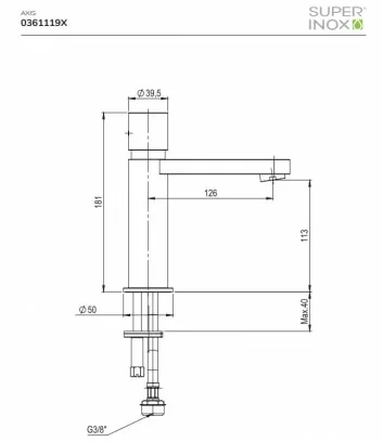 technical data sheet stainless steel washbasin mixer Axis