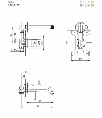 scheda tecnica miscelatore Rétro per lavabo in acciaio inox