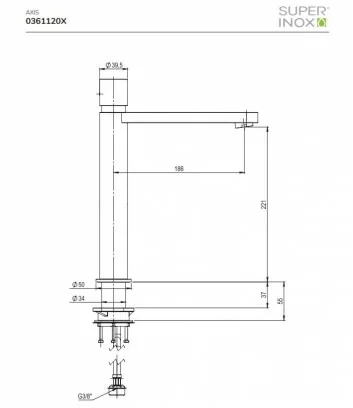 technical data sheet high washbasin mixer in stainless steel Axis