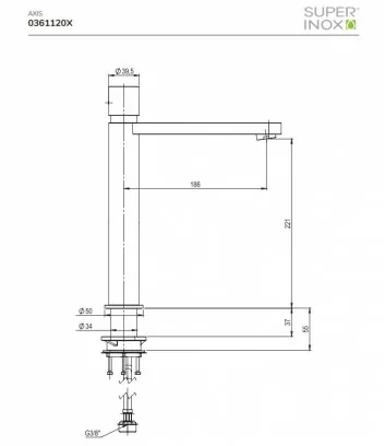 scheda tecnica miscelatore per lavabo alto Axis in acciaio inox